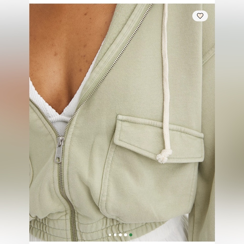 Aerie are cropped Sage Green Zip-Up Hoodie xs lounge oversized chic comfy - Picture 9 of 9